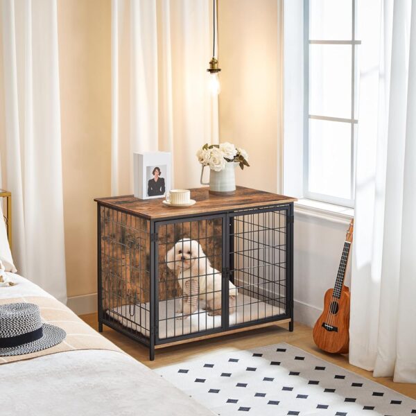 Dog Crate Furniture with Cushion, Wooden Dog Kennel with Double Doors, Heavy Duty Dog Cage for Small/Medium/Large Dogs, Indoor Dog House End Table, 31.5" L, Rustic Brown DCHR0701Z1 - Image 8