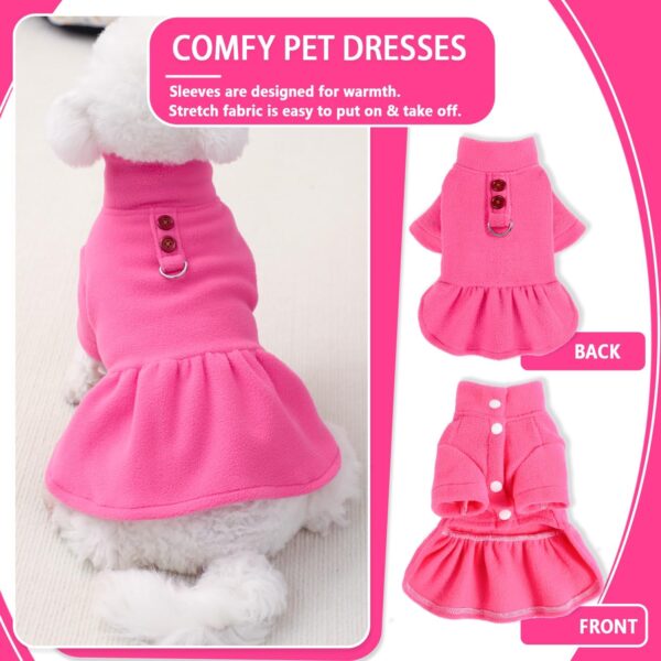 Fleece Dog Dress with Harness Dog Dresses for Small Dogs Winter Dog Clothes for Small Dogs Girl Cute Princess Birthday Dog Dresses for Extra Small Dogs Chihuahua Yorkie Pet Outfit Cat Apparel XS Rose - Image 3