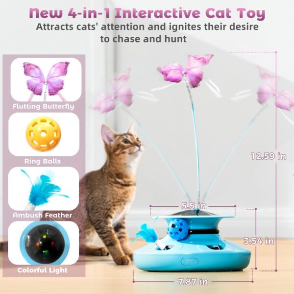 4-in-1 Interactive Cat Butterfly Toy,Automatic Ambush Feather with Track Balls,Electronic Robotic Electric Cat Toy for Indoor Cats/Kittens,USB Charging,Random Movement - Image 2