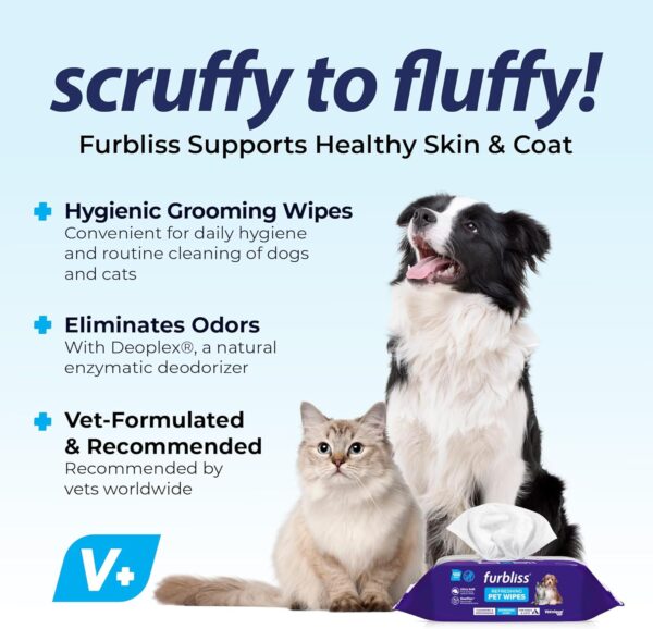 Vetnique Labs Furbliss Hygienic Pet Wipes for Dogs & Cats, Cleansing Grooming & Deodorizing Hypoallergenic Thick Wipes with All Natural Deoplex Deodorizer (Refreshing Scent, 100ct Pouch) - Image 3