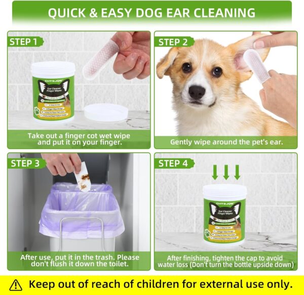 Ear Cleaner Finger Wipes, Dog and Cats Ear Cleaner 120 Counts, Dog Ear Wipes Reduce Earwax Buildup, Grooming Kit Care for Dogs and Cats, Dog Supplies Ear Cleaner Wipes Remove Dirt & Non-Irritating - Image 5