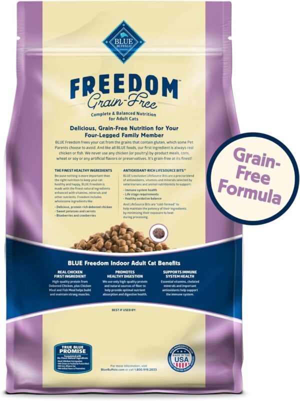 Blue Buffalo Freedom Grain-Free Adult Dry Cat Food, Complete & Balanced Nutrition for Indoor Cats, Made with Natural Ingredients, Chicken Recipe, 11-lb. Bag - Image 2