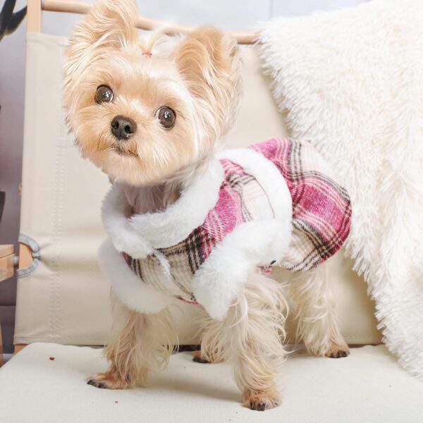 Plaid Dog Dress Puppy Sweaters for Small Dogs Girl Dog Dresses Dog Sweatshirt Pet Winter Clothes Cat Apparel (X-Small, Rose) - Image 3