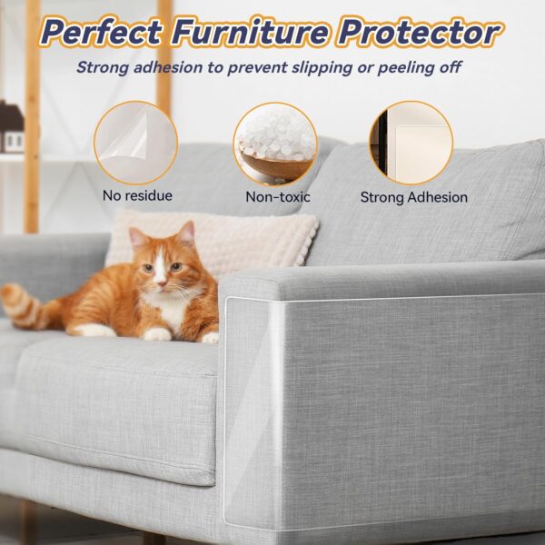 Double Thick Cat Scratch Furniture Protector - Fldofaves 6Pcs Anti Scratch Furniture Protector with 30 Pins, Clear Couch Protector from cat Claws for Couch and Fabric. - Image 5