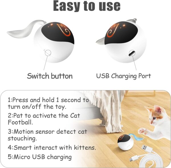 Migipaws Interactive Cat Ball Toy Set, Fun Tracker, Automatic Rolling Chase Ball with Fluffy Tail, A Small Mice, Rechargeable（White） - Image 7