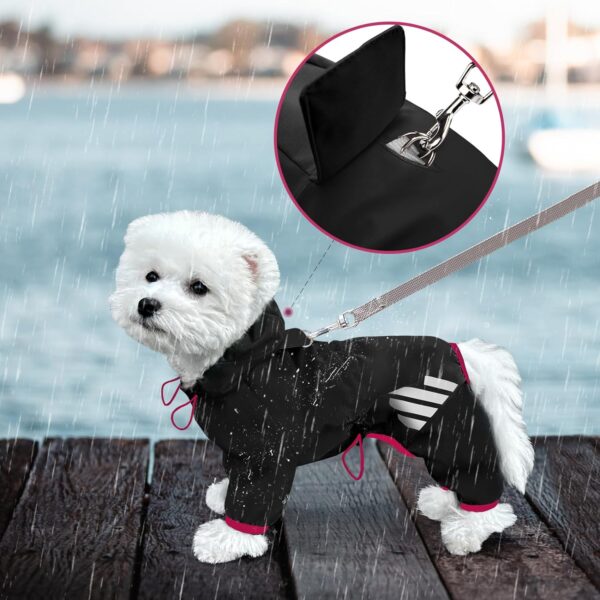 Dog Raincoat, Waterproof Dog Rain Jacket with Hood, Dog Rain Coat with Leash Hole, Reflective Strap for Small Medium Dogs, Lightweight Puppy Clothes(Black,M) - Image 6