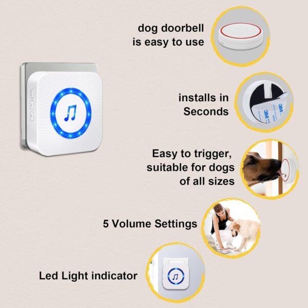 ChunHee Smart Dog Door Bell Wireless Puppy DoorBell for Potty Training, Dog Bells to go Outside,Bell for Dogs to Ring to go Potty [New 2024] - Image 5