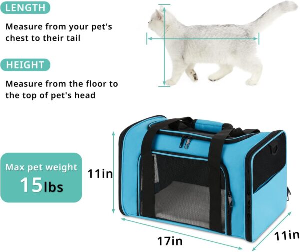 Cat Carrier Airline Approved Dog Carrier for Medium Dogs, Soft Side Cat Carriers for Small Cats under 15 with Upgrade Zippers, Collapsible Pet Carrier for Cat and Puppy (Medium-Blue) - Image 2