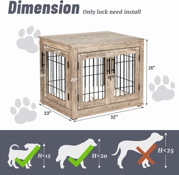 Dog Crate Furniture with Bed, Wooden Dog Kennel Furniture End Table Dog Crate with 3 Doors, Indoor Solid Wood Dog Cage - Image 6