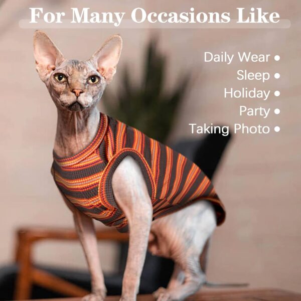 Sphynx Hairless Cats Shirt Puppy Clothes Soft Cotton T-Shirts Cute Cats Pajamas Cat Stripes Vest Pet Clothes, Round Collar Vest Kitten Shirts(Red Stripes, S) - Image 6