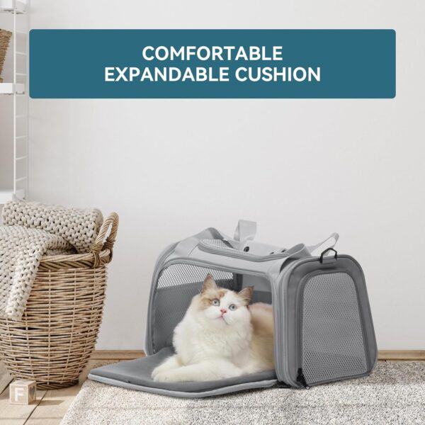 PETSFIT Cat Carrier, Pet Carrier Airline Approved, Soft Carrier for Small and Medium Cats Under 12 Lbs, Soft Cat Travel Carrier, Kitten Carrier with Extendable Mat, Grey - Image 8