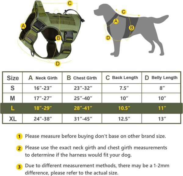 WINGOIN Tactical Dog Harness for Large Dogs, Heavy Duty No Pull Dog Harness with Handle, Adjustable Reflective Military K9 German Shepherd Big Size Dog Vest for Training, Walking, Hiking, Green (L) - Image 2