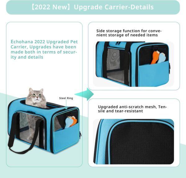 Cat Carrier Airline Approved Dog Carrier for Medium Dogs, Soft Side Cat Carriers for Small Cats under 15 with Upgrade Zippers, Collapsible Pet Carrier for Cat and Puppy (Medium-Blue) - Image 4