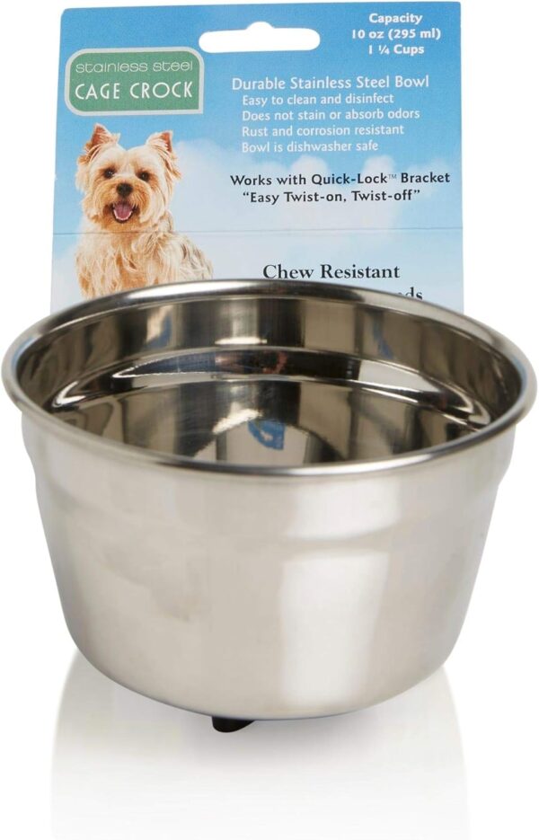 Lixit Quick Lock Stainless Steel Cage Bowl for Dogs, Silver, 10 ounce (0711)