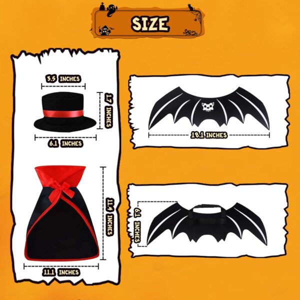 Pet Costumes Cat Cosplay 3 PCS, Vampire Cloak with Bowler Hat Bat Wings Pet Cosplay Costumes for Small Cats Funny Holiday Clothes for Black Halloween Night Bloody Zombie Party Easter Gift - Image 2