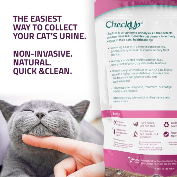 CheckUp Pro at Home Wellness Test for Cats | Hydrophobic Litter for Urine Collection & two 10 Indicators Test Strips for pH, Protein Urobilinogen, Glucose, Bilirubin, Ketone, S-Gravity, Blood in urine - Image 3