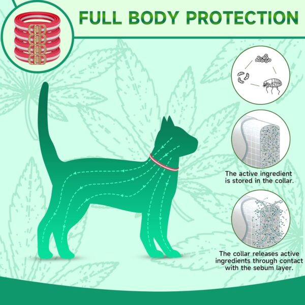 4 Pack Flea Collar for Cats, 32 Months Flea and Tick Collars for Cats, Flea and Tick Prevention for Cats Collar, Waterproof Cat Flea Collar, Adjustable Cat Flea and Tick Collar, Red & White - Image 3