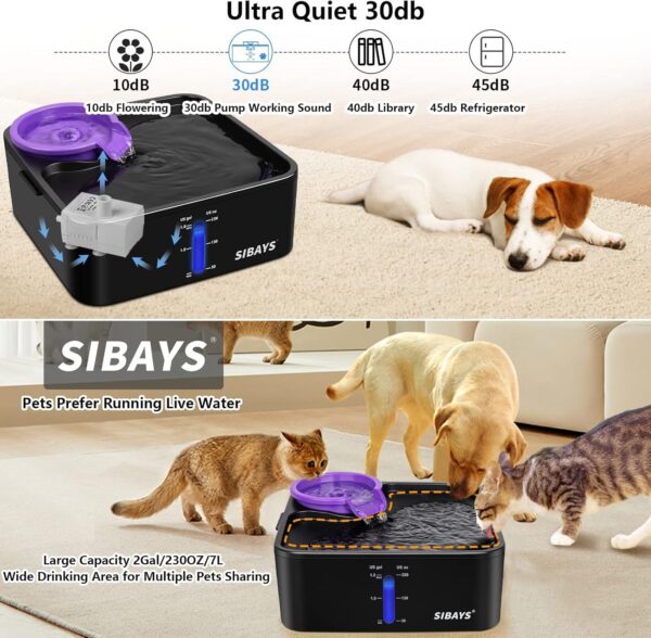 SIBAYS 230OZ 1.8GAL 7L Dog Water Fountain for Large Dogs, Medium Dogs and Cats Automaticlly Super Quiet,Pet Water Fountain for Cats,5 Layer Filter, Visible Water Reminder BPA-Free Material - Image 3