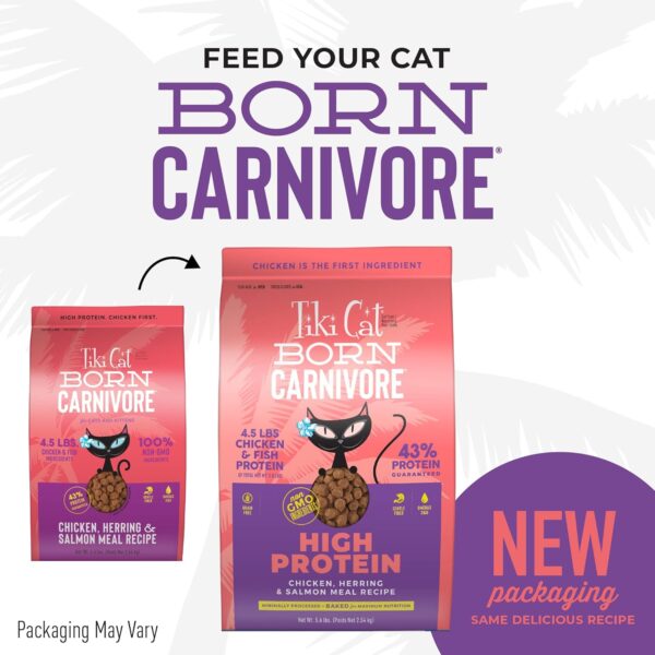 Tiki Cat Born Carnivore High Protein, Chicken, Herring & Salmon Meal, Grain-Free Baked Kibble to Maximize Nutrients, Dry Cat Food, 5.6 lbs. Bag - Image 4