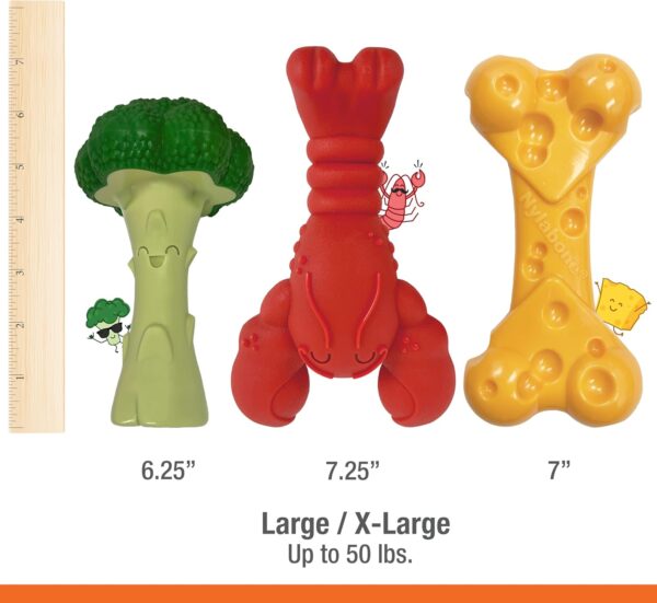 Nylabone Power Chew Dog Toy Pack for Aggressive Chewers - with a Funny Twist! Tough & Durable Dog Toys - Lobster, Cheese, and Broccoli Shapes, Large/Giant (3 Count) - Image 4