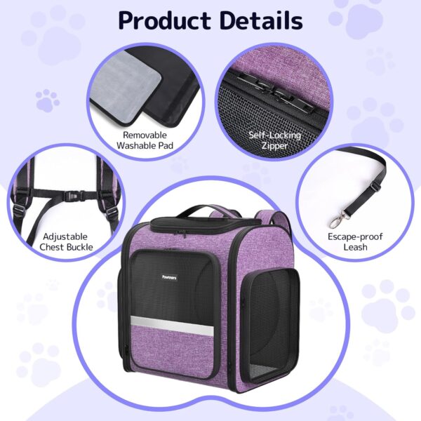 Cat Carrier Backpacks: Pawtners Expandable+Cat+Backpack with Breathable Mesh, Pet Carrier Backpack for Cats Small Dogs Puppies Up to 25 Lbs, Dog Carrier Backpack for Travel Hiking Camping Outdoor - Image 8