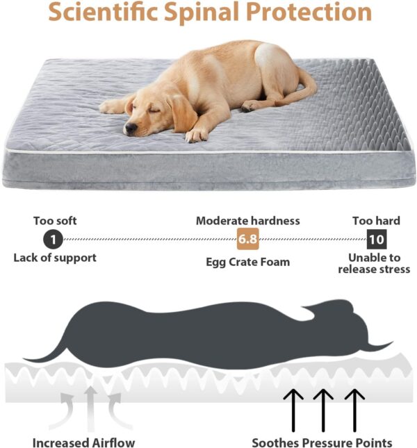 WNPETHOME Orthopedic Dog Beds for Large Dogs, Extra Large Waterproof Dog Bed with Removable Washable Cover & Anti-Slip Bottom, Egg Crate Foam Pet Bed Mat, Multi-Needle Quilting XL Dog Crate Bed - Image 3