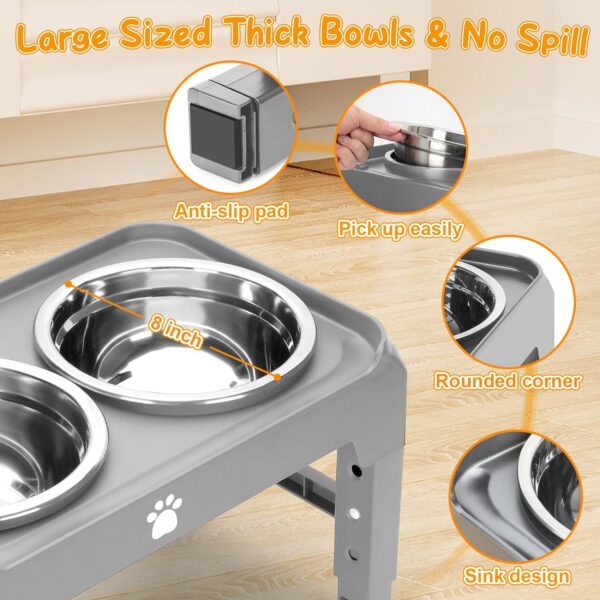 Elevated Dog Bowls Heights Adjustable Raised Dog Bowl Stand with 2 Stainless Steel Dog Food Bowls Non-Slip Foldable Dog Feeder for Medium Large Dogs, Adjust to 12.36", 10.75", 9.2",3.7", Grey - Image 4