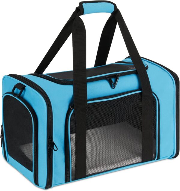 Cat Carrier Airline Approved Dog Carrier for Medium Dogs, Soft Side Cat Carriers for Small Cats under 15 with Upgrade Zippers, Collapsible Pet Carrier for Cat and Puppy (Medium-Blue)