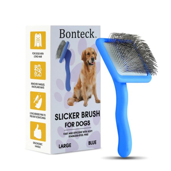 Dog Slicker Brush For Grooming Pet Hair,Best Doodle Brush,Best Dog Brush,Long Haired Brush For Dogs(Poodles,Goldendoodles,Labradoodles),Long Pin Brush For Dematting,Large Size(Blue)