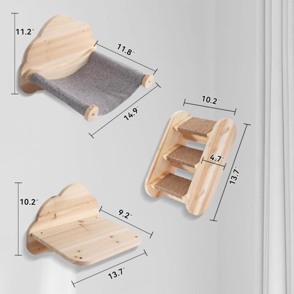 Wall Mounted Cat Furniture 3PCS Set, Solid Wood Cat Shelves and Perches for Wall Cat Hammock Cat Perches Cat Climbing Wall Steps Cat Ladder for Kitty & Kitten - Image 2