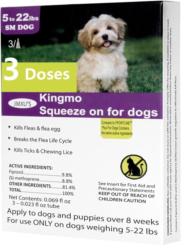 Flea and Tick Prevention for Dogs, Dogs Flea & Tick Treatment with Fipronil, Long-Lasting & Fast-Acting Topical Flea & Tick Control Drops (3 Doses, 5-22lbs)