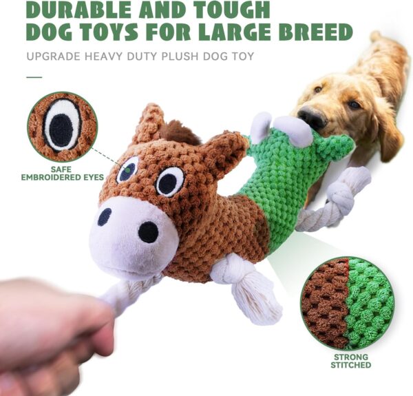 Dog Toy for Aggressive Chewers, Squeaky Dog Toys for Large Dog, Tug of War Dog Toy to Keep Them Busy, Plush Stuffed Animals Dog Chew Toy for Large Breeds, Puppy Chew Toys for Teething (Bull and Hrose) - Image 2