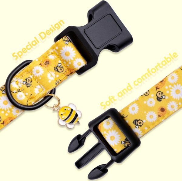 Faygarsle Dog Collar for Small Medium Large Dogs Yellow Puppy Collars for Female Dogs Floral Bee Daisy Patterned Pet Collars for Summer Spring Wedding Puppy Girl Dog Collar L - Image 4