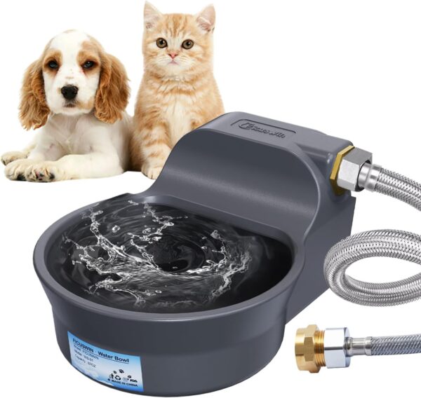 67OZ Dog Water Dispenser Patented Automatic Dog Water Bowl Dispenser Fits 3/4in GHT Faucets Water Dispenser for Dogs Pet Water Dispenser for Dogs Chicken Outdoor Dog Water Bowl Include 5Ft Water Hose