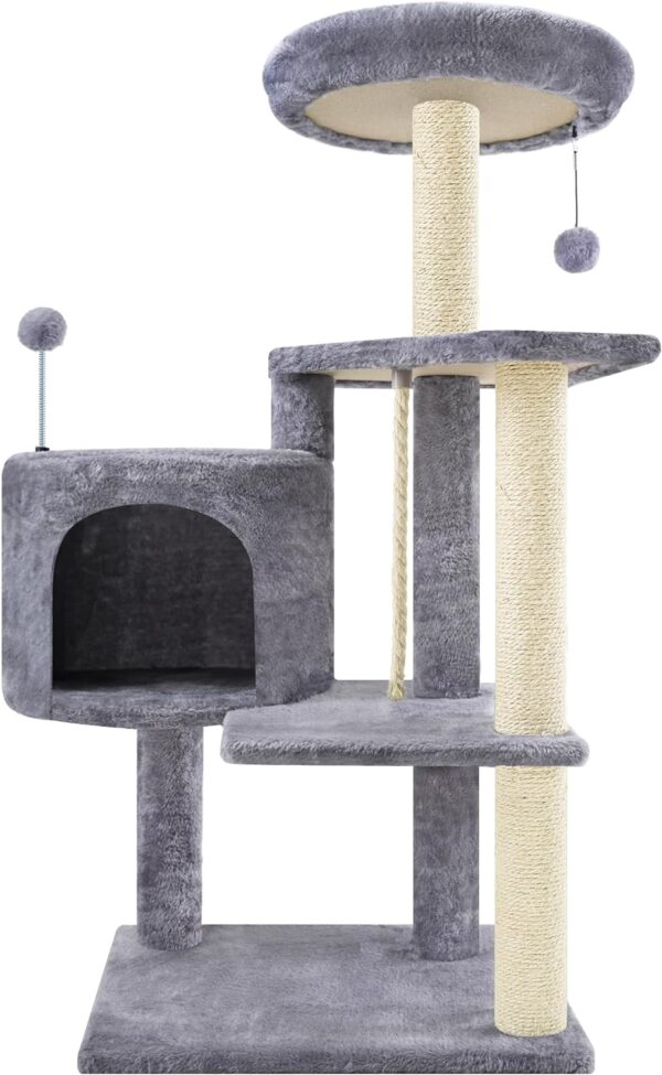 TINWEIUS Multifunctional Cat Tree for Indor Cats, Cat Tower with Cozy Condo, Perches, Scratching Posts and Hanging Rope, Grey - Image 2