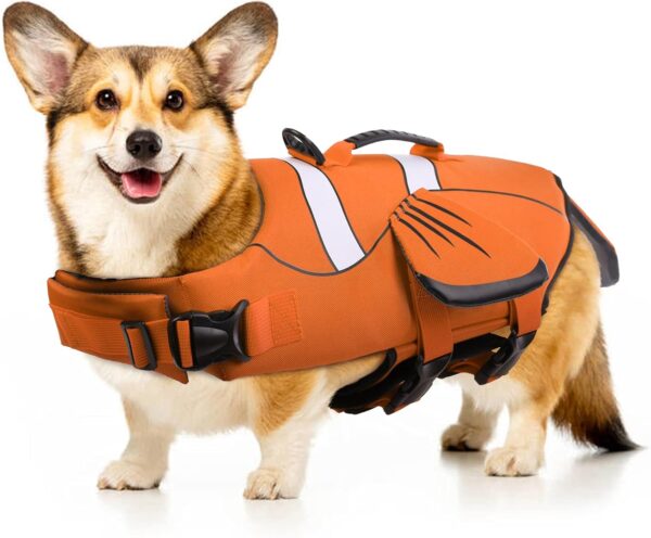 DENTRUN Dog Life Jacket Safety Vests for Swimming, Adjustable Puppy Pool Lake Floats Coat High Visibility Superior Floatation & Rescue Handle, Clownfish Shape Water Vest for Small Medium Large Dog - Image 9