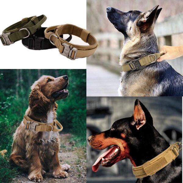 Tactical Dog Collar Military Dog Collar Adjustable Nylon Dog Collar Heavy Duty Metal Buckle with Handle for Dog Training (Brown,L) - Image 7