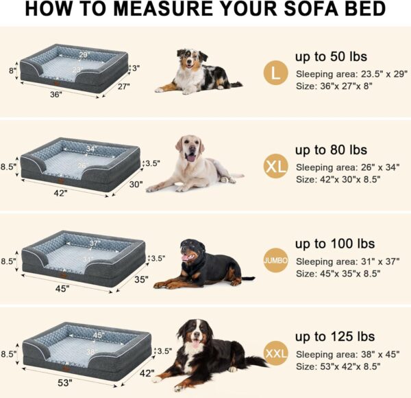 Memory Foam XL Dog Bed with Bolsters, Cooling Dog Beds for Extra Large Dogs, Waterproof Orthopedic Dog Bed with Removable Washable Cover and Nonskid Bottom(X-Large,Dark Grey) - Image 5