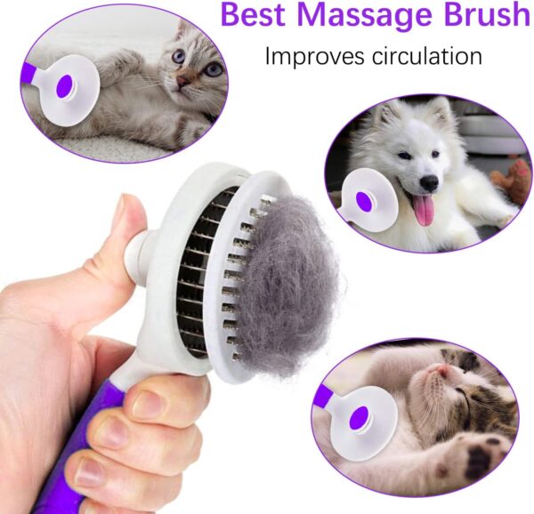 Cat Grooming Brush, Self Cleaning Slicker Brushes for Dogs Cats Pet Grooming Brush Tool Gently Removes Loose Undercoat, Mats Tangled Hair Slicker Brush for Pet Massage-Self Cleaning Upgraded (PURPLE) - Image 4