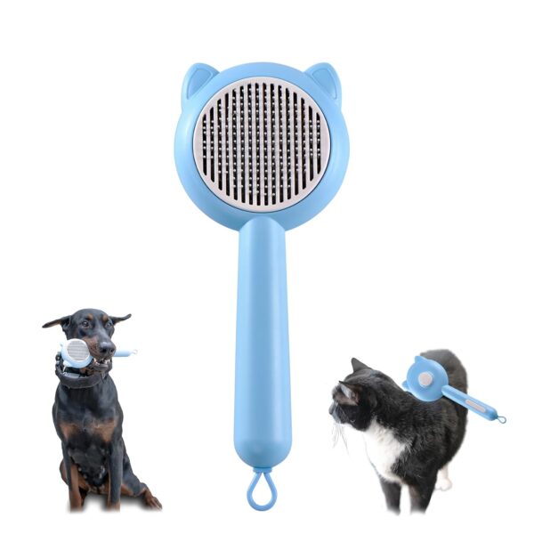 Pet Brush - Cat and Dog Grooming Brush, Light Weight, Soothing, Massaging Pet Brush to Comfort Cats and Dogs and Untangle, Brush and Remove Hair. Easy To Clean (Blue)