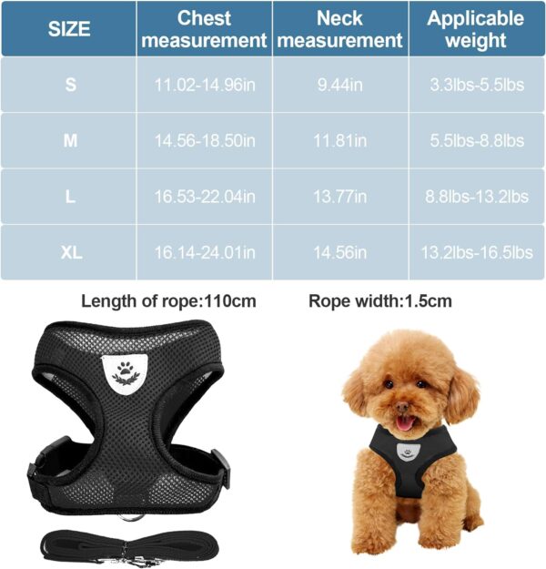 Dog Walking Chest Harness and Leash, Anti-Escape Adjustable Soft Mesh Dog Leash and Harness Set for Small Dog and Puppies, Vest for Medium Sized Dogs (Black, XL) - Image 2