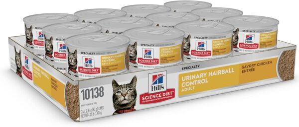 Hill's Science Diet Urinary Hairball Control, Adult 1-6, Urinary Track Health & Hairball Control Support, Wet Cat Food, Chicken Minced, 2.9 oz Can, Case of 24 - Image 3