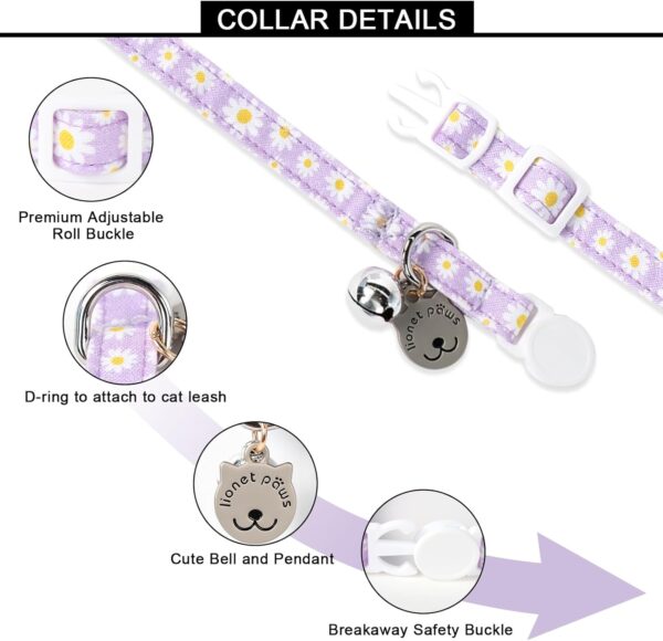 Lionet Paws 2pcs Pack Cotton Cat Collar,Breakaway Buckle with Daisy Pattern and Brand Pendant Cute Adjustable Cat Kitten Collar,Ideal for Girl Cats Boy Cats - Image 3