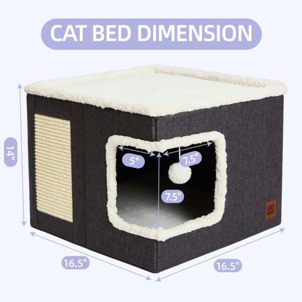 CATBOAT Cat Bed for Indoor Cats Cube House, Covered Cat Cave Beds & Furniture with Scratch Pad and Hideaway Tent, Cute Modern Cat Condo for Multi Small Pet Large kitten kitty, Grey - Image 4