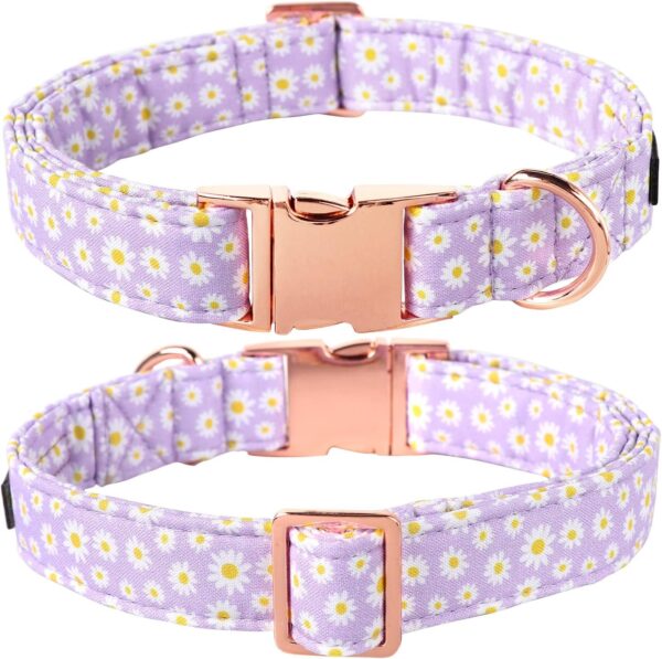 Lionet Paws Dog Collar, Comfortable Adjustable Cute Collar with Metal Buckle for Male Female Dogs Gift, Purple Daisy, Small, Neck 10-16 inches - Image 4