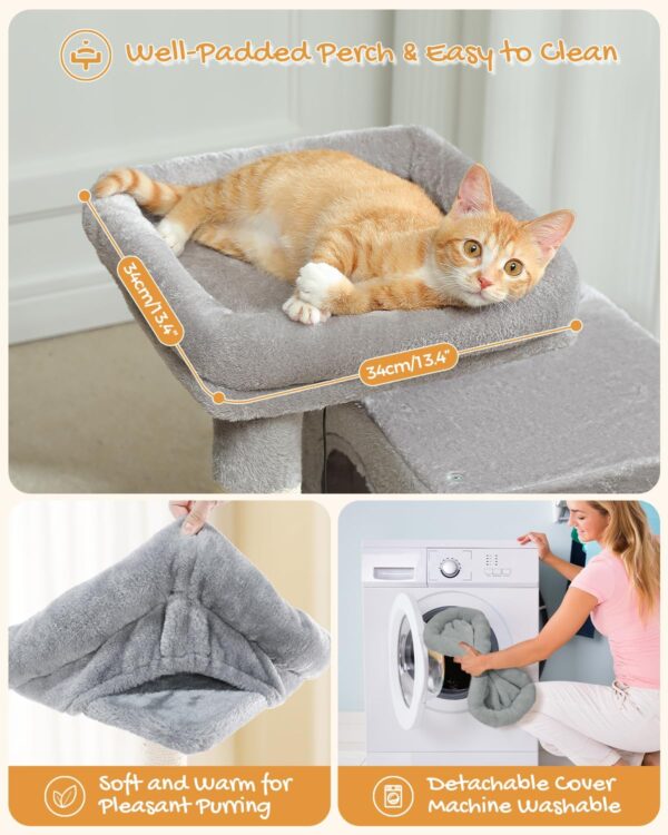 PAWZ Road Cat Tree, 30 Inches Cat Tower with Dual Condos for Indoor Cats, Plush Cat House with Padded Perch, Scratching Ramp and Posts and Replaceable Balls-Gray - Image 3