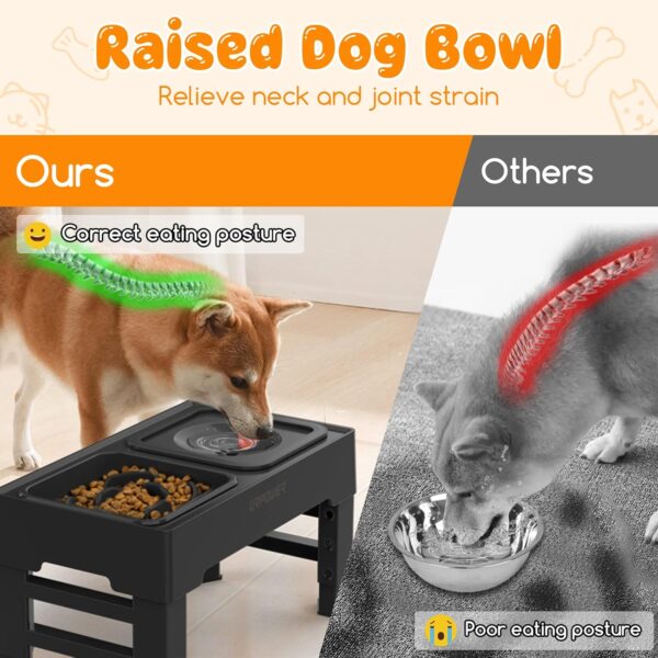 URPOWER 2-in-1 Elevated Slow Feeder Dog Bowls with No Spill Dog Water Bowl 4 Height Adjustable Raised Dog Bowl Non-Slip Dog Food and Water Bowls with Stand for Small Medium Large Dogs, Cats and Pets - Image 3