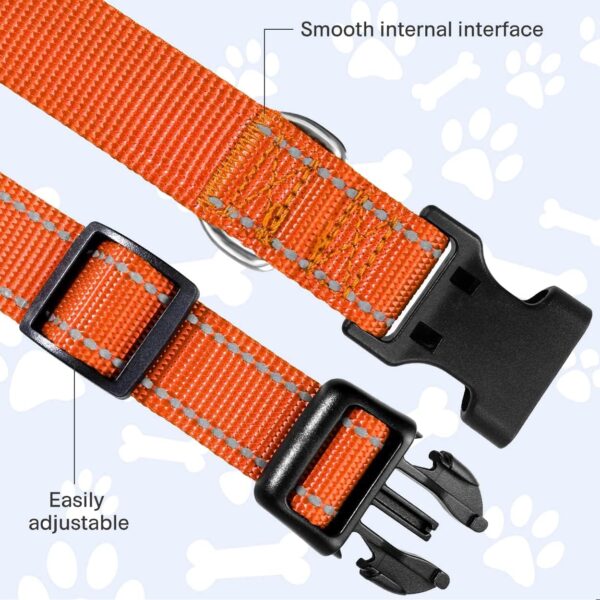 FunTags Reflective Dog Collar, Sturdy Nylon Collars for Medium Girl and Boy Dogs, Adjustable Dog Collar with Quick Release Buckle, Orange - Image 4