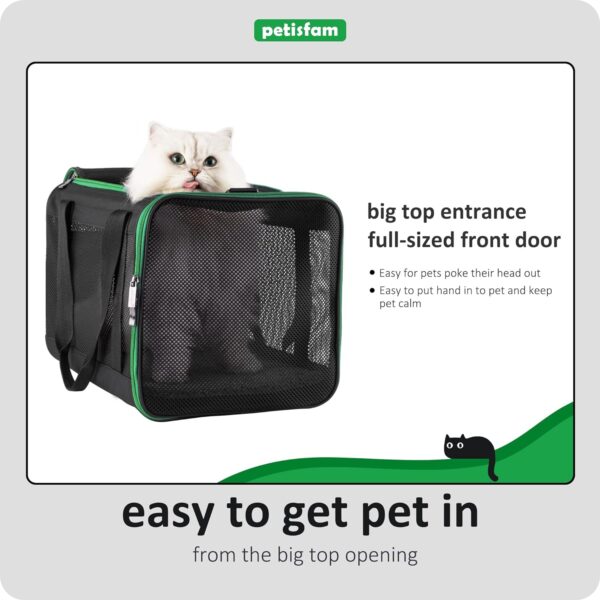 petisfam Easy Load Pet Carrier Bag for Medium or Large Cats with Durable Double-thickness Fabric and Stable Structure. Black w/Green Trim, L - Image 2