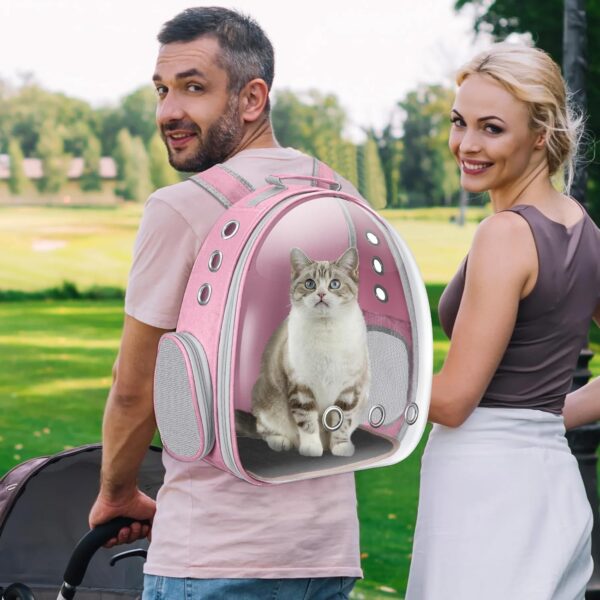 Cat Carrier Backpack Portable Pet Travel Solution Pet Carrier Dog Carrier Backpack Bag Space Capsule for Small Medium Cat Puppy Dog Travel Hiking Walking Camping Up to 17Lb (Pink) - Image 6